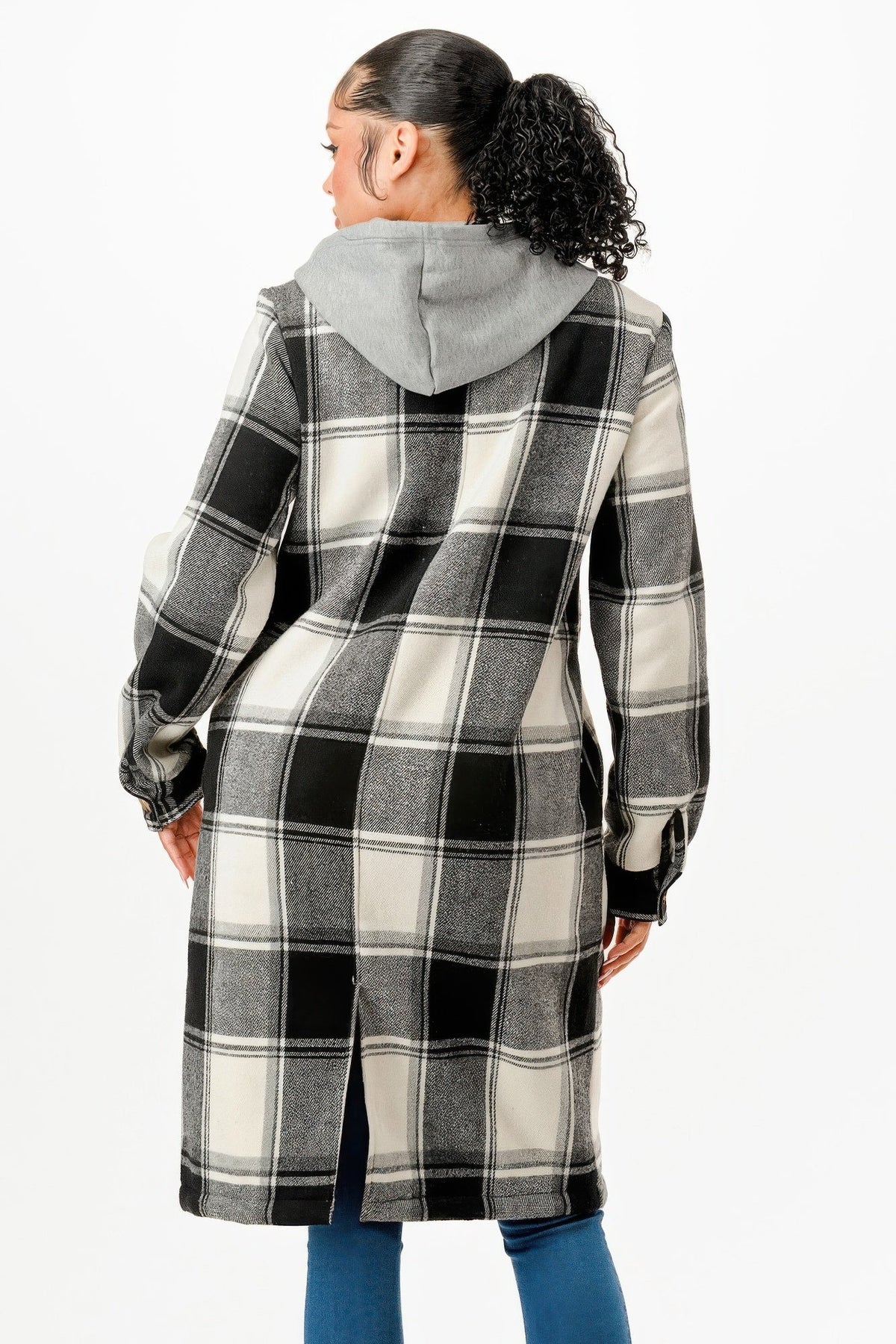 Hooded Plaid Coat