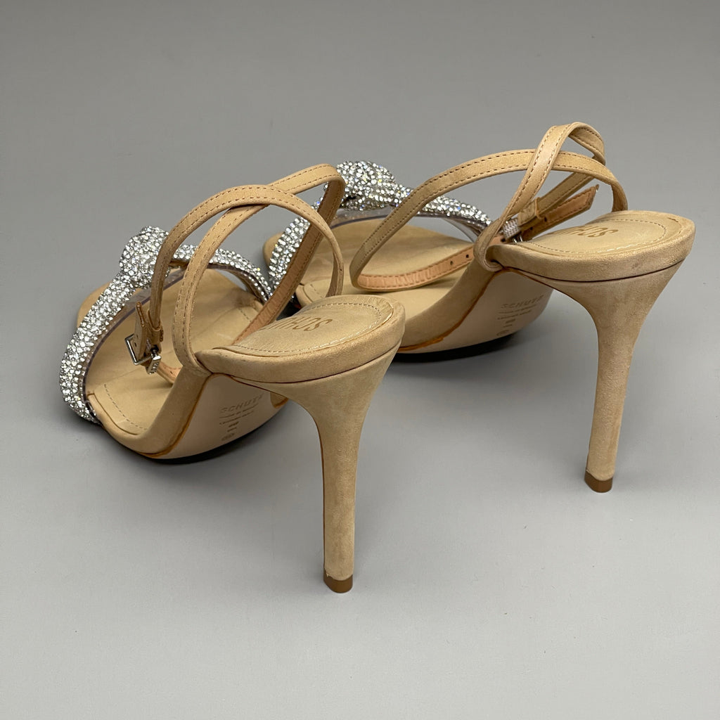 SCHUTZ Peaky Nubuck & Vinyl Multimaterial Women's Sandal Heel Light Nude Sz 7.5B (New)