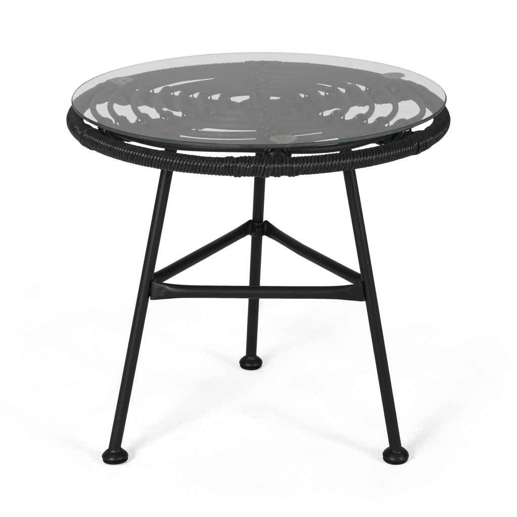 Orlando Outdoor Glass Top Faux Rattan Side Table