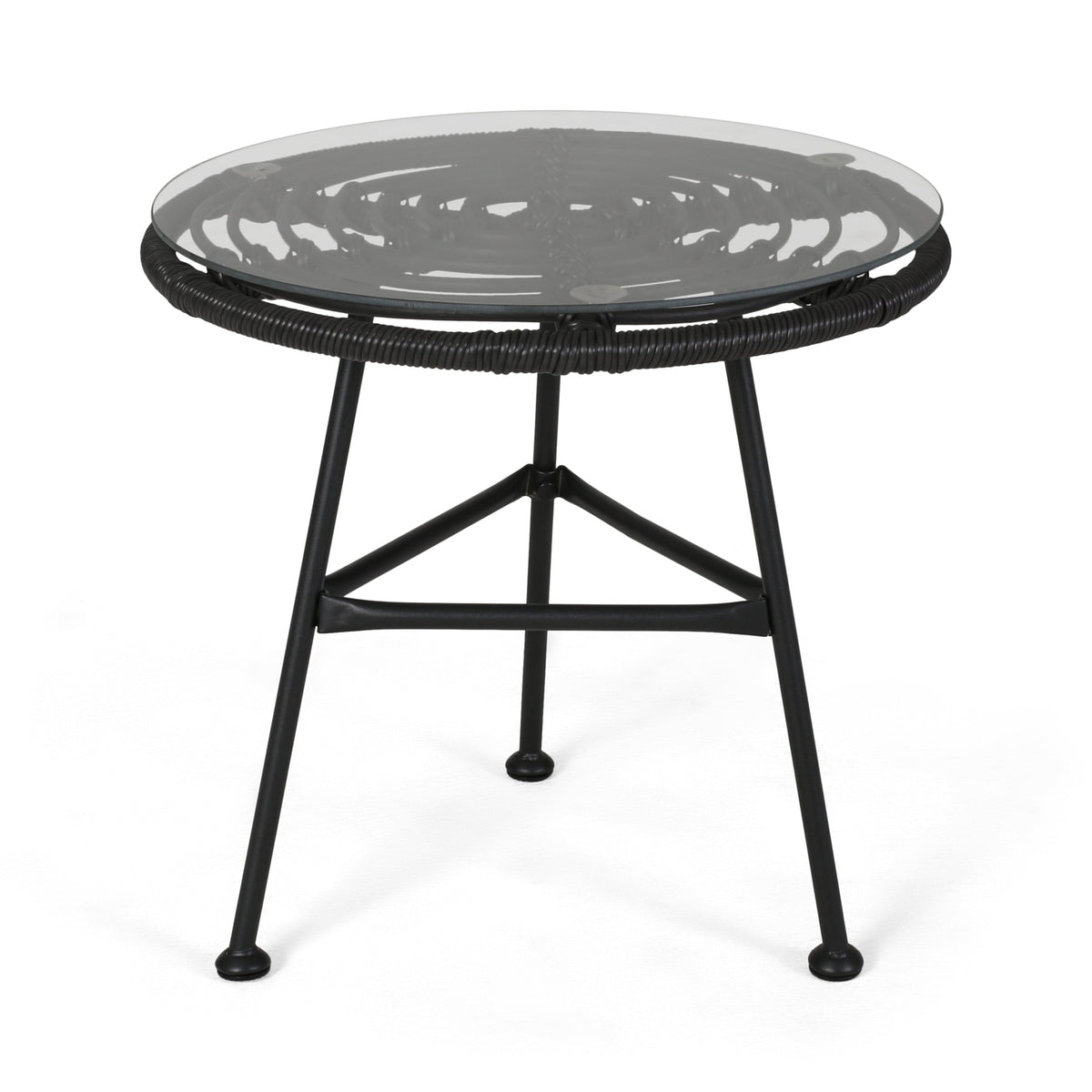 Orlando Outdoor Glass Top Faux Rattan Side Table