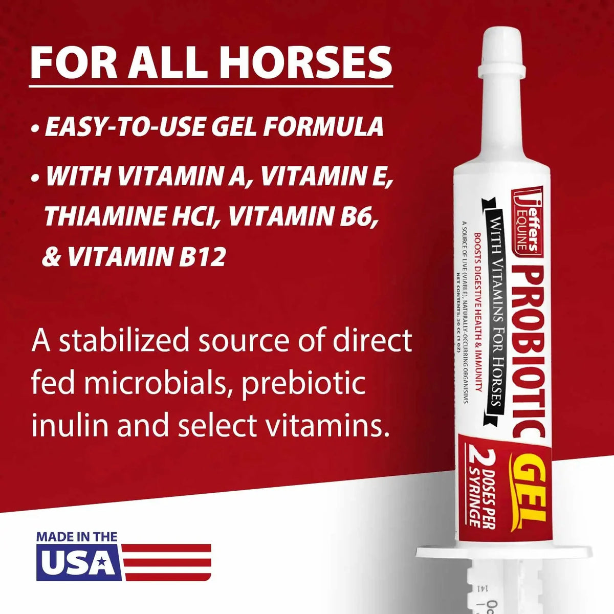 Jeffers Probiotic Gel for Horses, 2 Dose Syringe