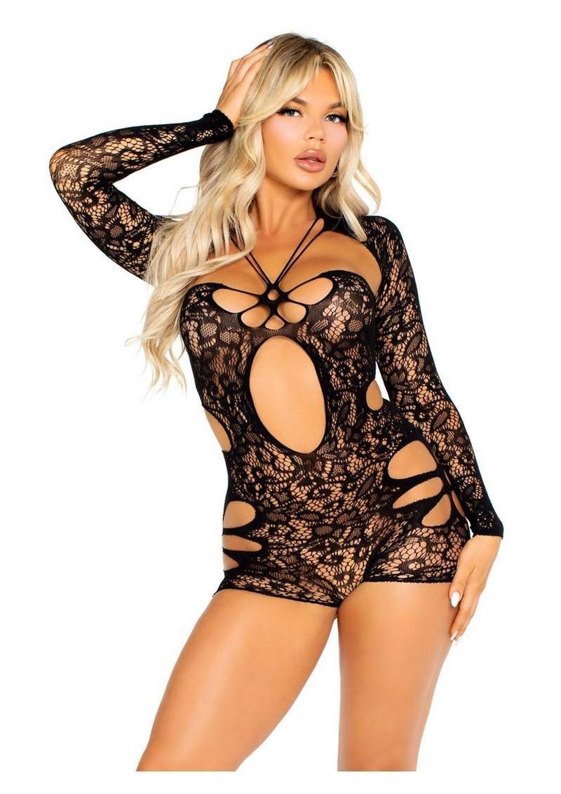 Cut-Out Lace Romper with Shrug