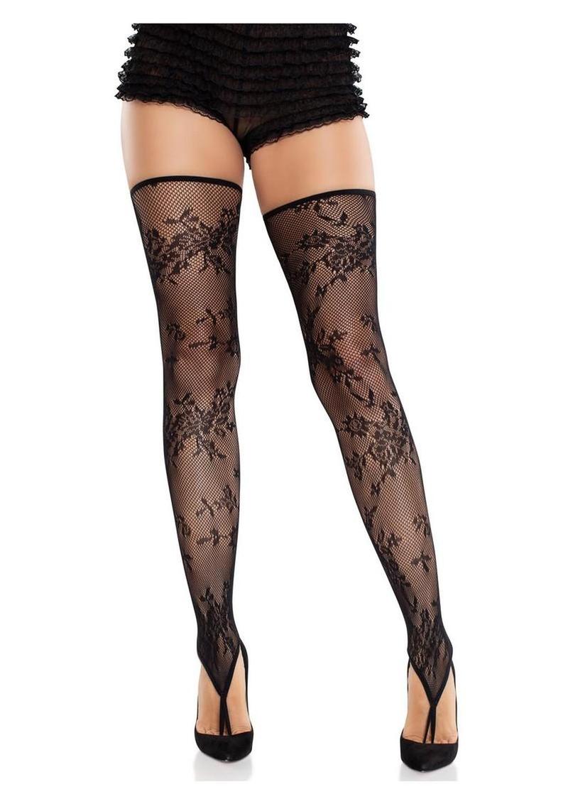 Floral Net Toe Loop Footless Thigh Highs