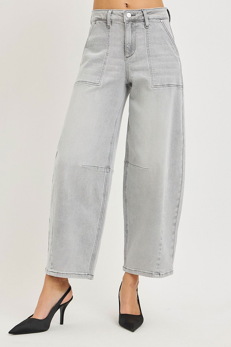 Light Gray Slouchy Cropped Barrel Jeans by Risen
