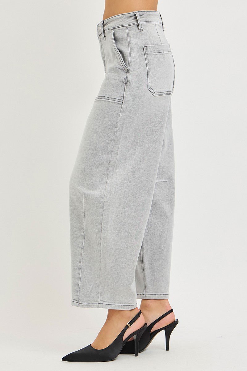 Light Gray Slouchy Cropped Barrel Jeans by Risen