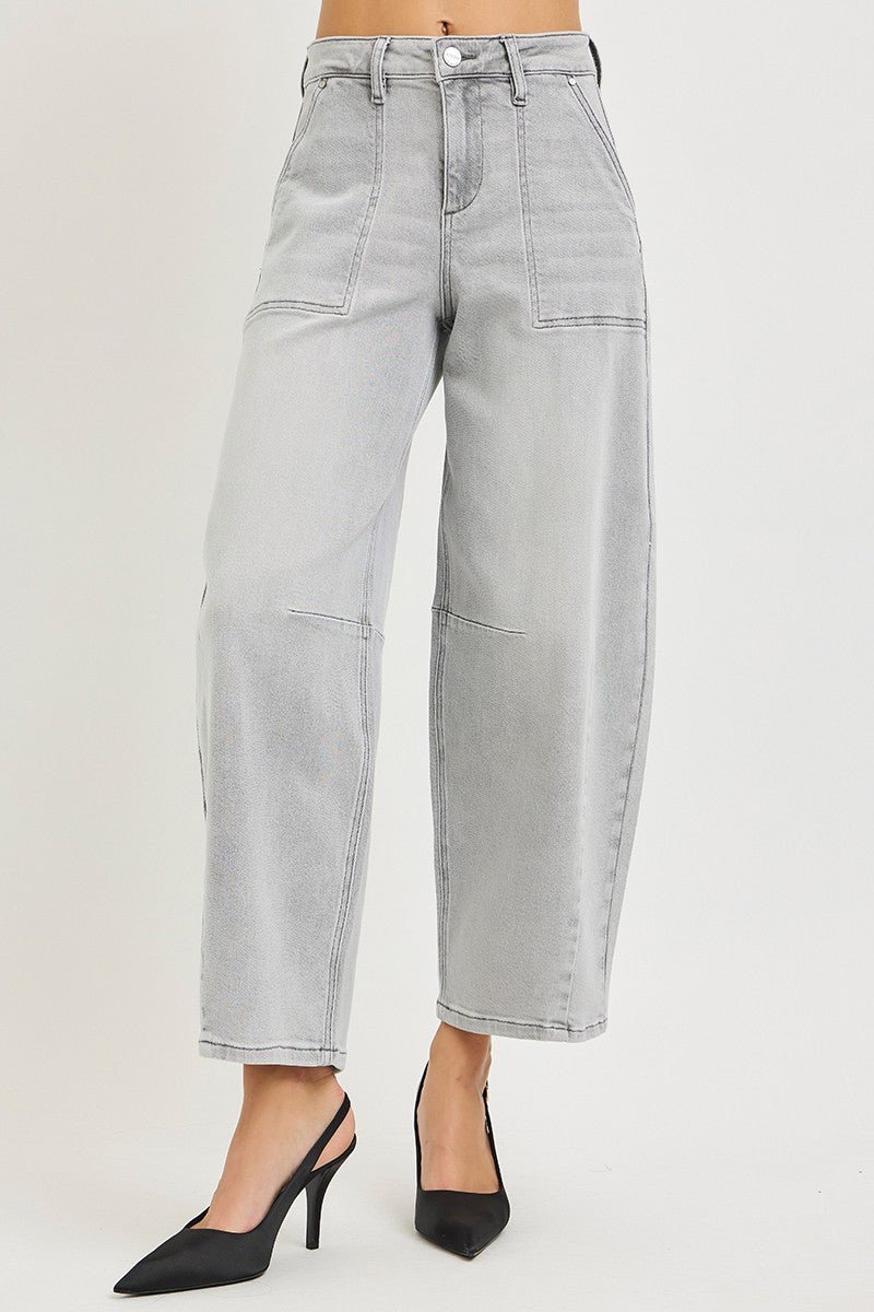Light Gray Slouchy Cropped Barrel Jeans by Risen