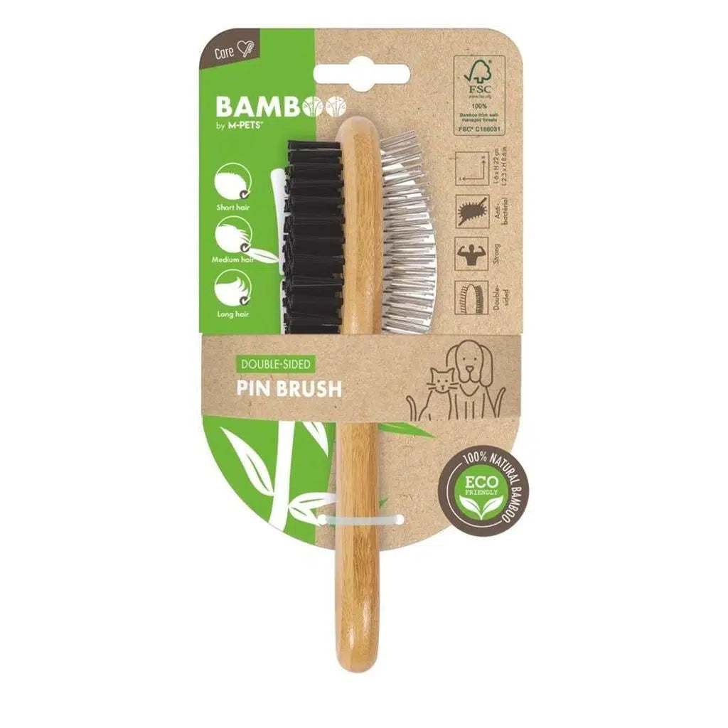 M-Pets Bamboo Double-Sided Brush for Grooming 6x22cm