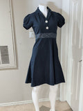 Vintage HK Navy A-Line Dress with White Button Detail Retro Women's Large