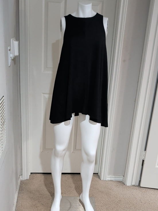 Lida Kate Black Faux Suede A-Line Asymmetrical Tunic Dress Large