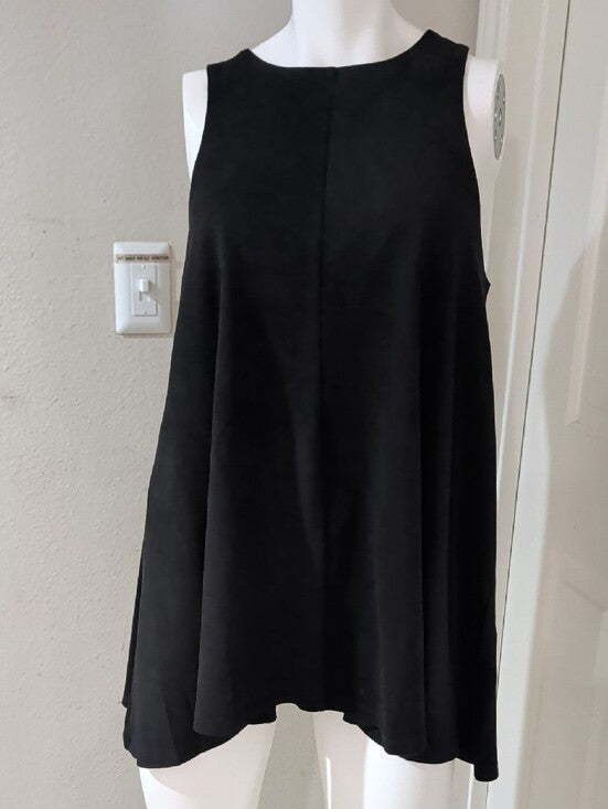 Lida Kate Black Faux Suede A-Line Asymmetrical Tunic Dress Large