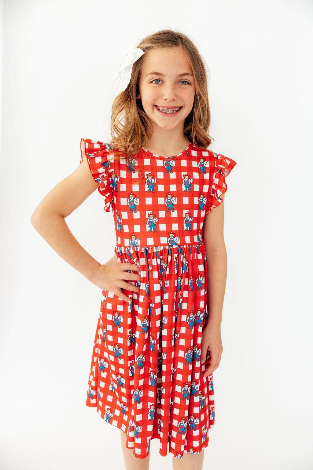 Nebraska Plaid Herbie Husker Flutter Twirl Dress