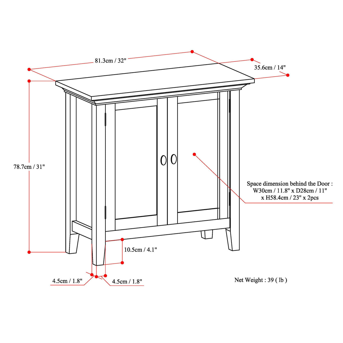 Redmond 32 Inch Wide Solid Wood Low Storage Cabinet in Brunette