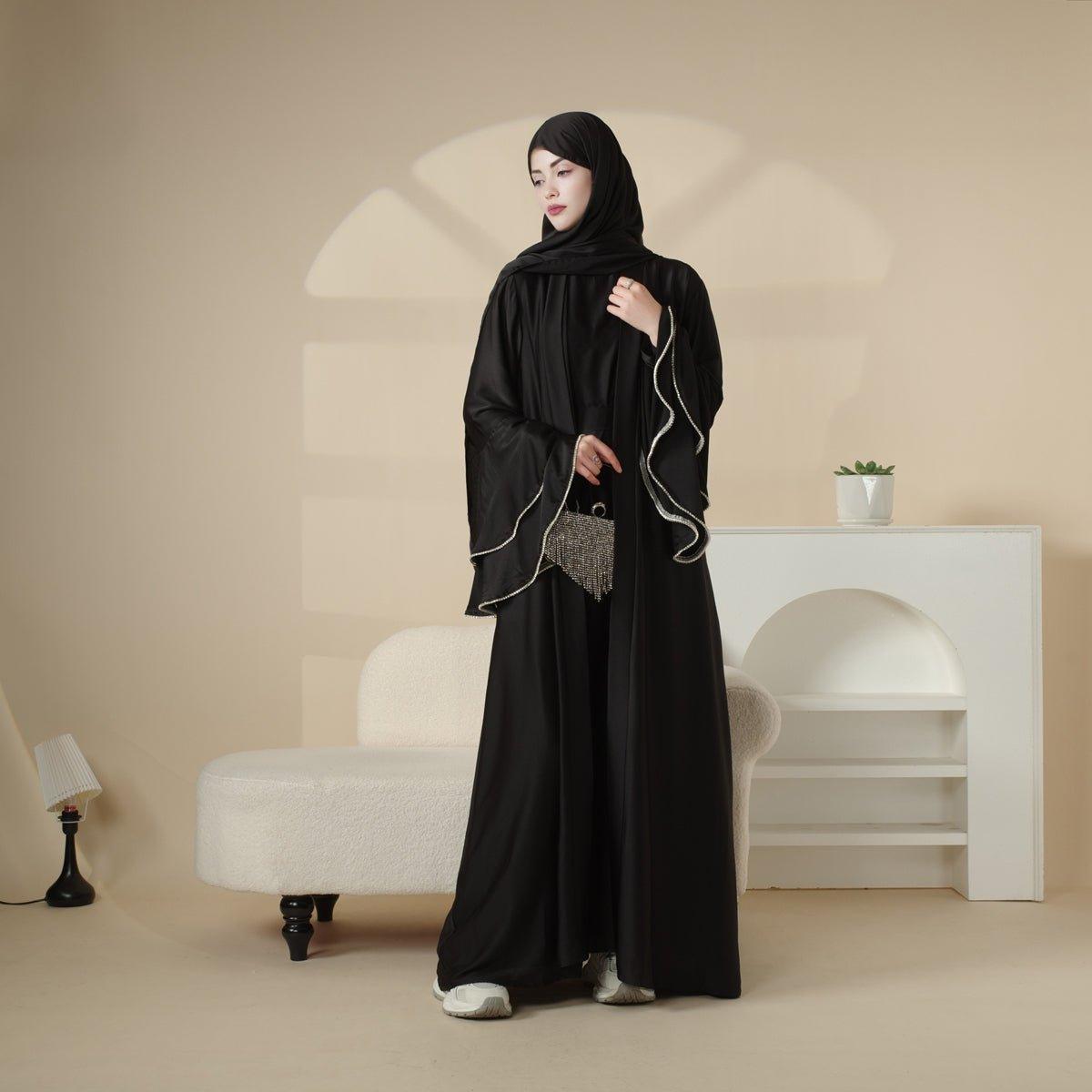 Crepe Satin Ruffle Sleeve Abaya, 5-Piece Set (MOA033)