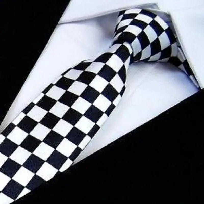 Modern Black And White Men Necktie Casual Business Meeting Formal Polyester Skinny Slim Necktie