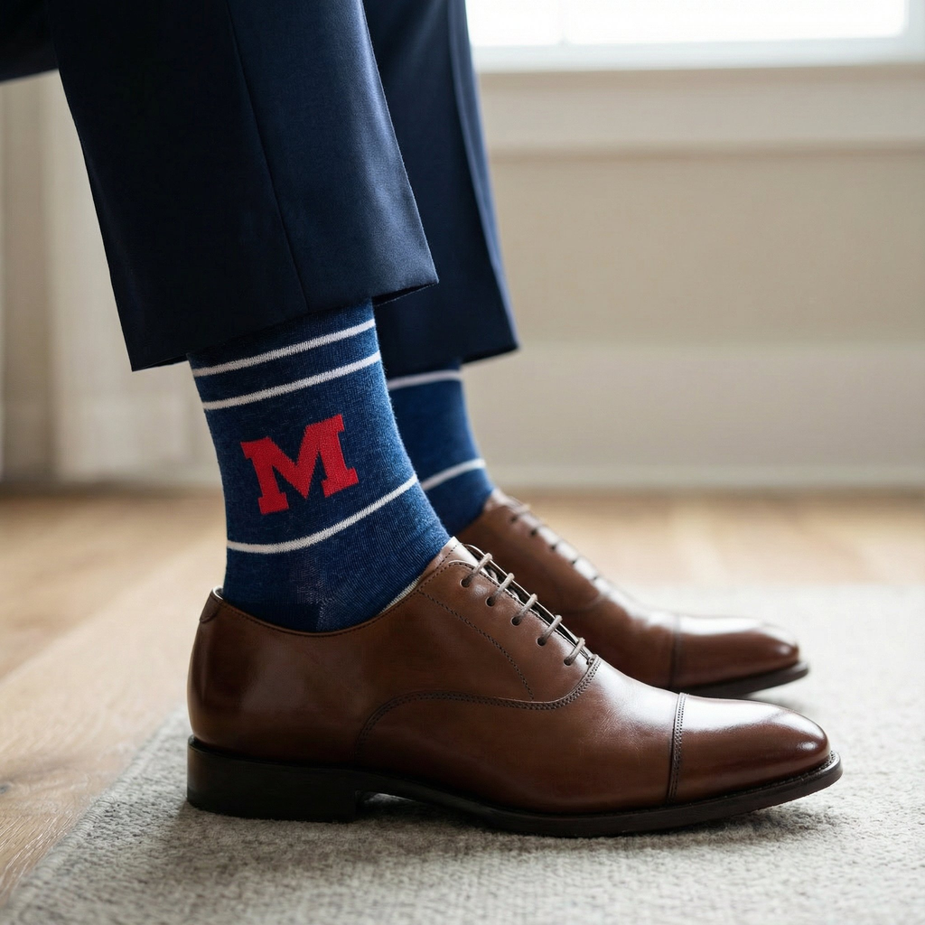 Navy Powder Stripe M Dress Socks