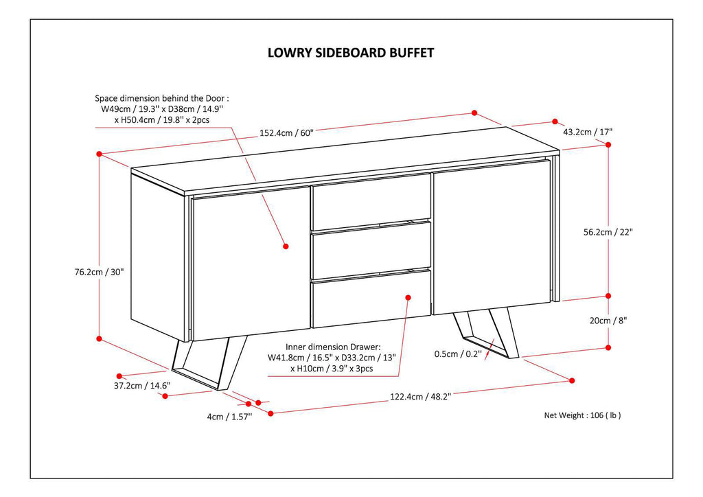 Lowry 60 Inch Wide Solid Acacia Wood Sideboard Buffet