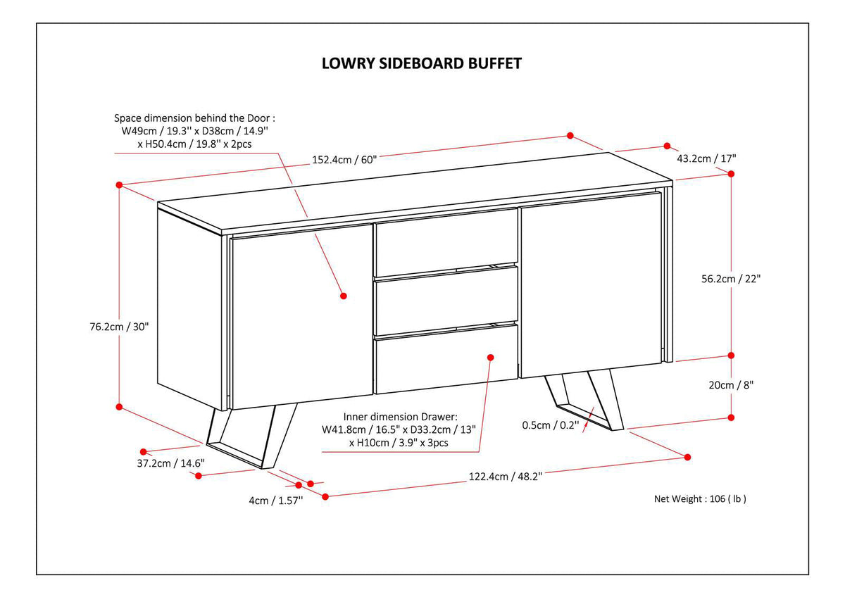 Lowry 60 Inch Wide Solid Acacia Wood Sideboard Buffet