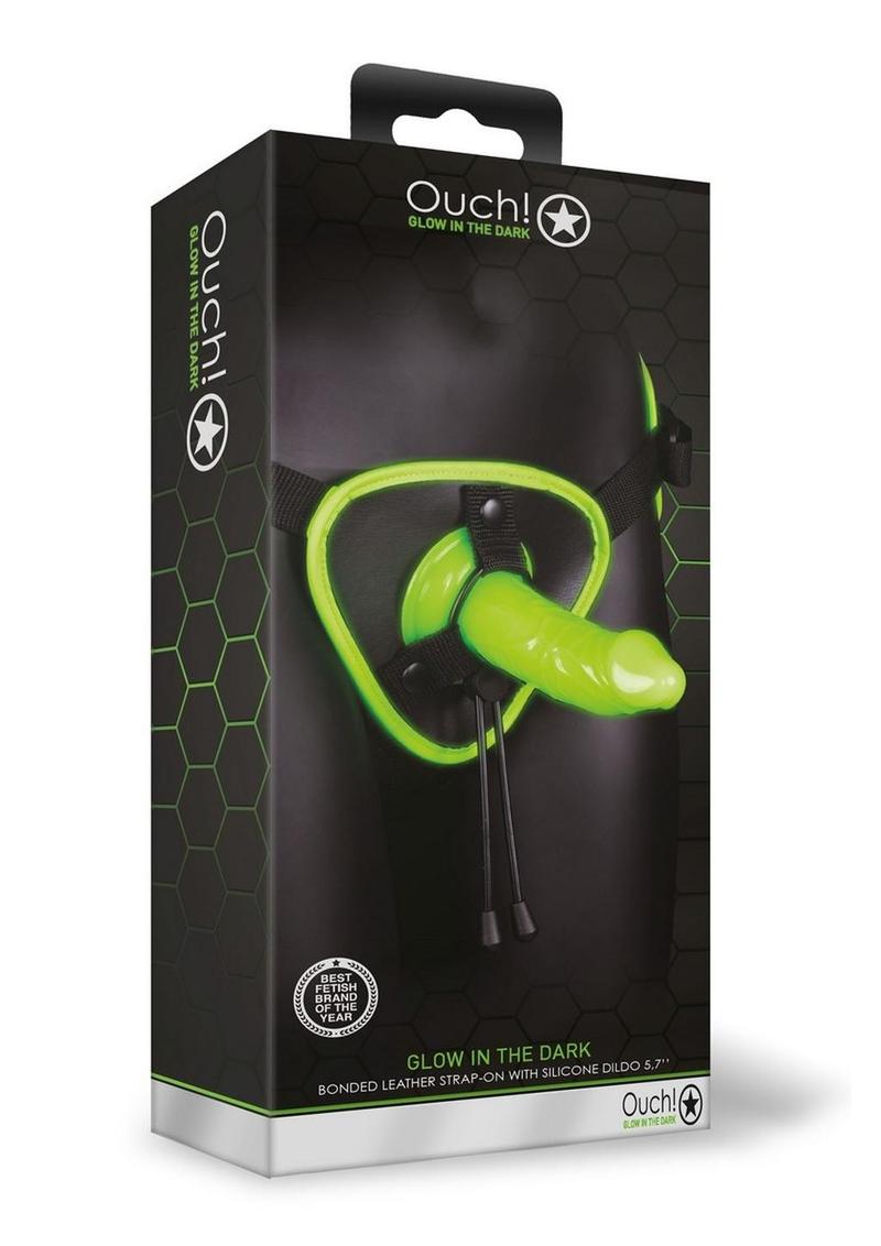 Ouch! Glow in the Dark Bonded Leather Strap-On with Silicone Dildo