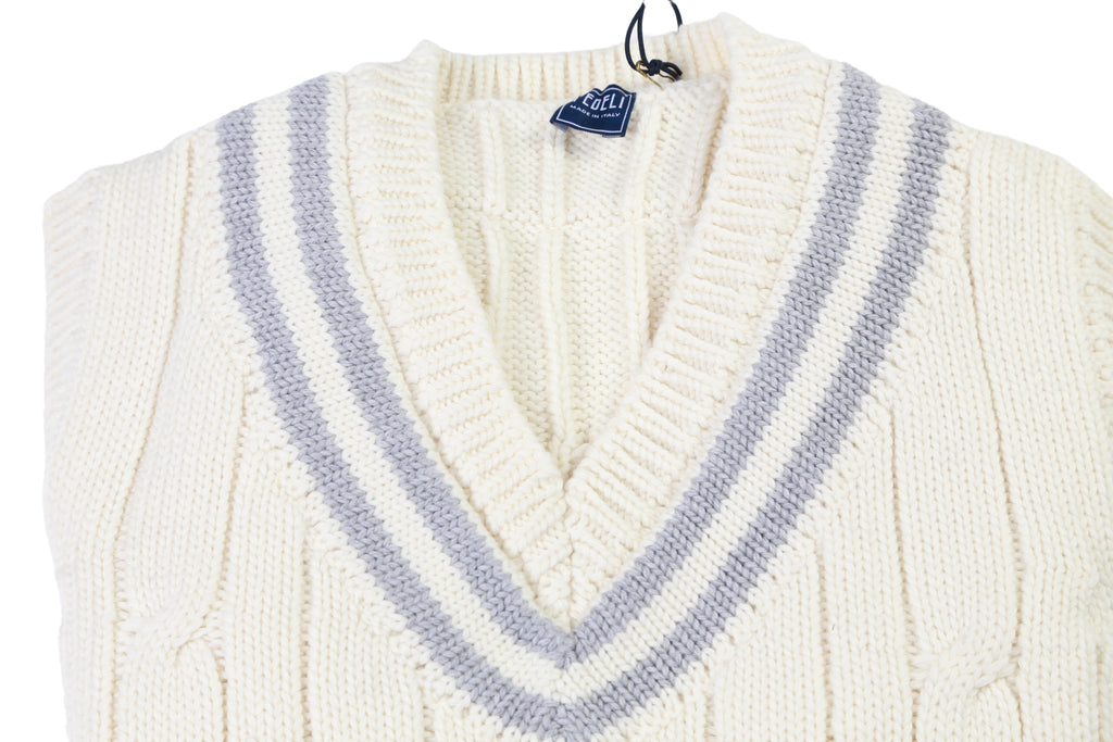 Fedeli Merino Wool V-Neck Varsity Sweater Vest