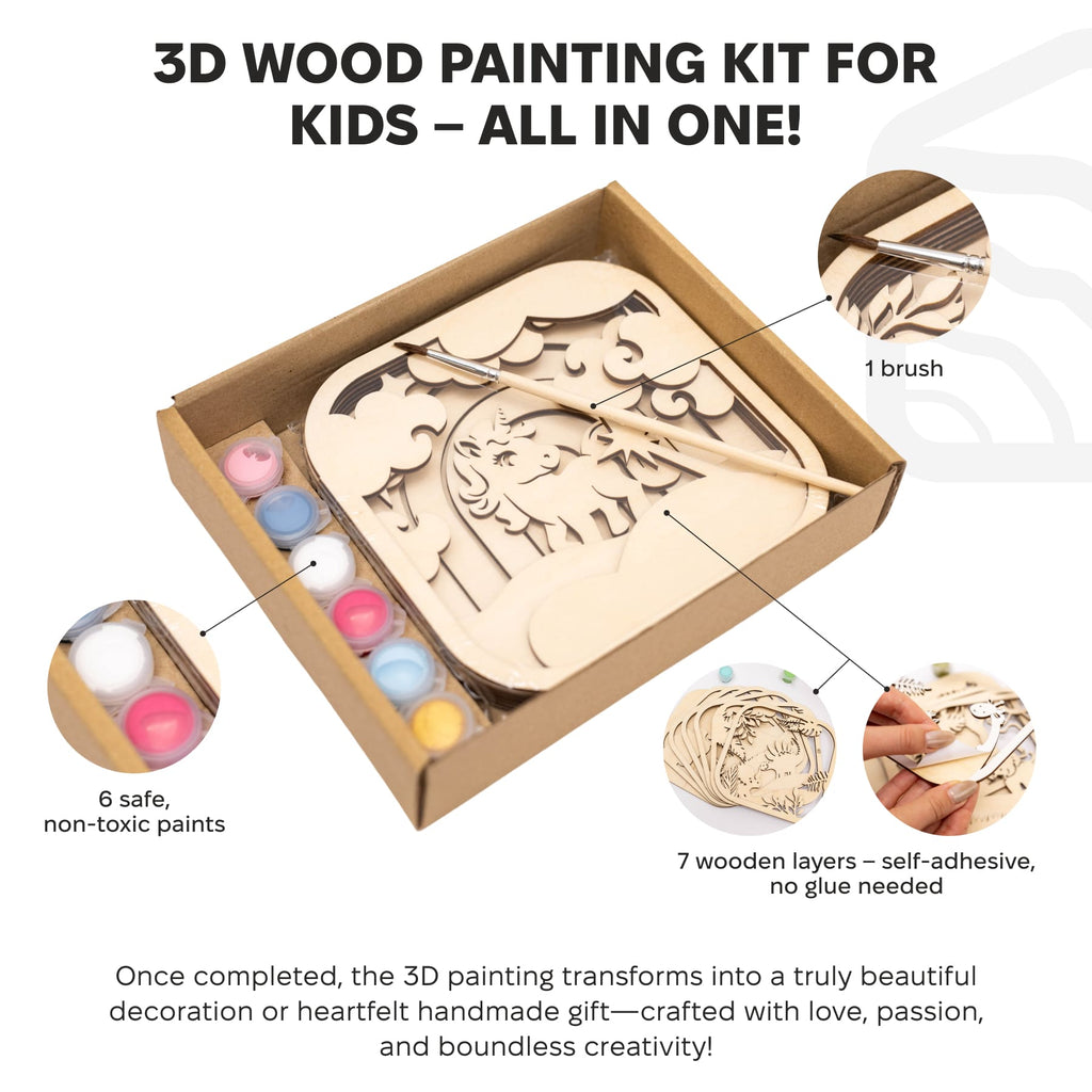 3D DIY Wood Painting Kit for Kids – Unicorn