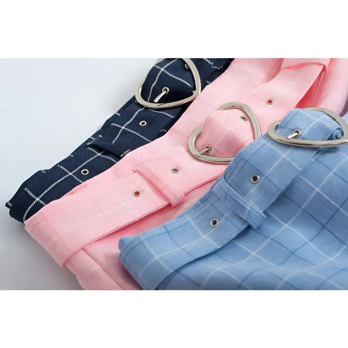 Plaid A-Line Mini Skirt with Heart Buckle