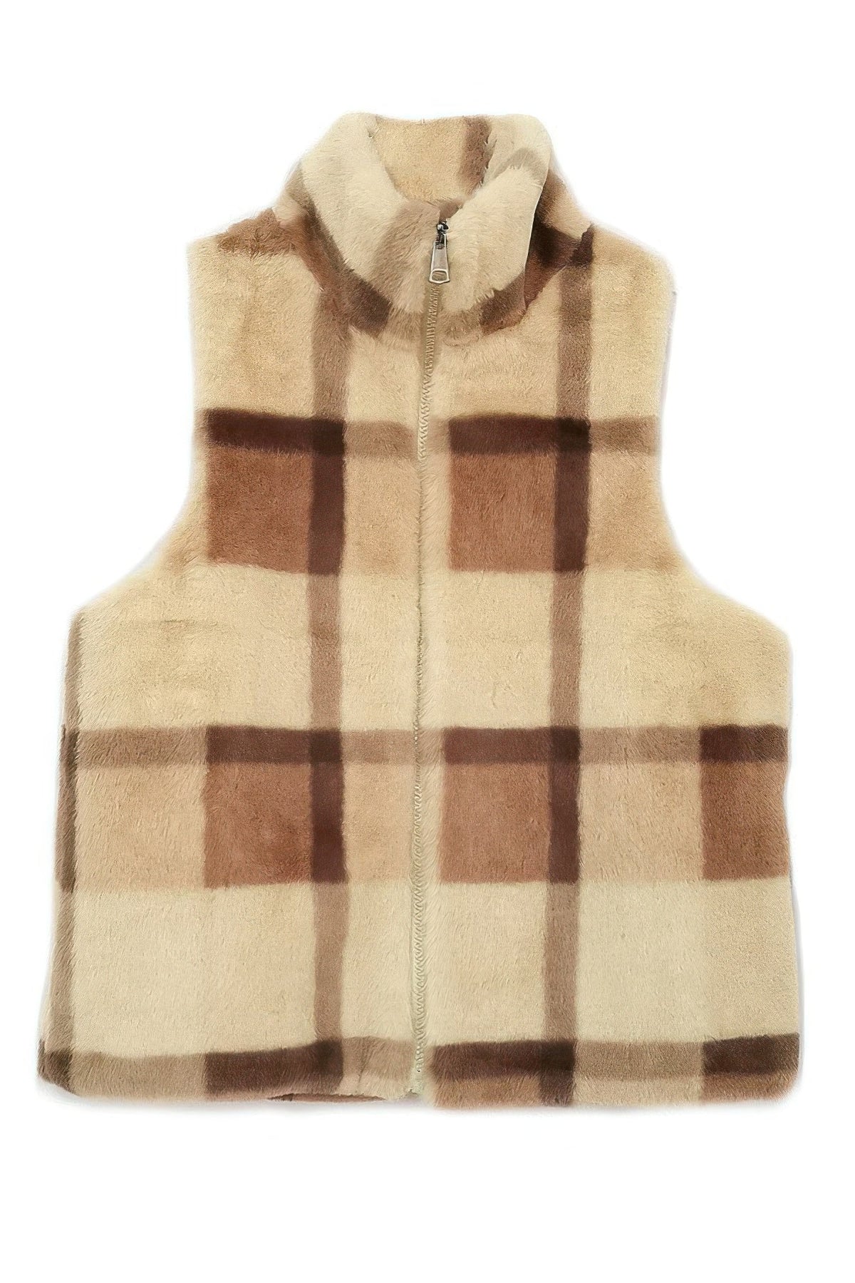 Plaid Faux Fur Vest