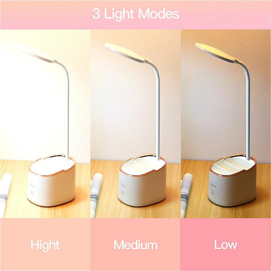 Rechargeable Table Lamp Storage Pen Holder Lamps Table 18 PCS LED Touch Table Lamp USB Hose Phone Stand Student Desk Lamp Decorative Table Lamp Cute Study Lamps for Bedroom Décor
