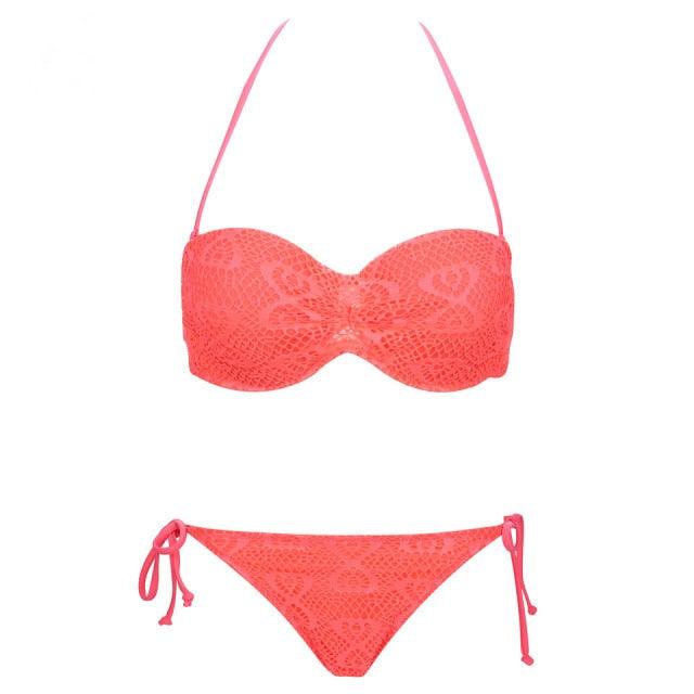 Bikini Solid Strappy Bandage Bikinis Set White Push Up Bikini Swimwear Swimsuit Bathing Suit Women's Ribbed Tie Bikini Adjustable Lace Up Bottom String Women Swimsuit