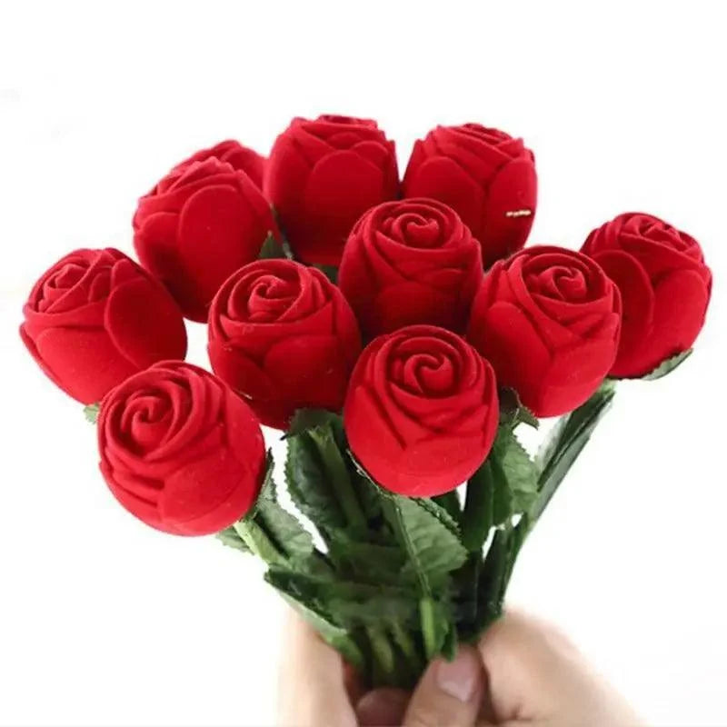 Romantic Red Rose Love Heart Wedding Ring Box Elegant Cases Earring Necklace Jewelry Gift Box Case