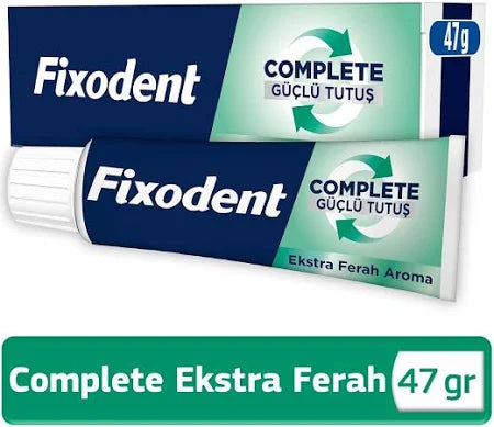 Fixodent Complete Mint Denture Adhesive: Secure All-Day Hold, Fresh Breath - 47g Dental Cream, False Teeth Glue