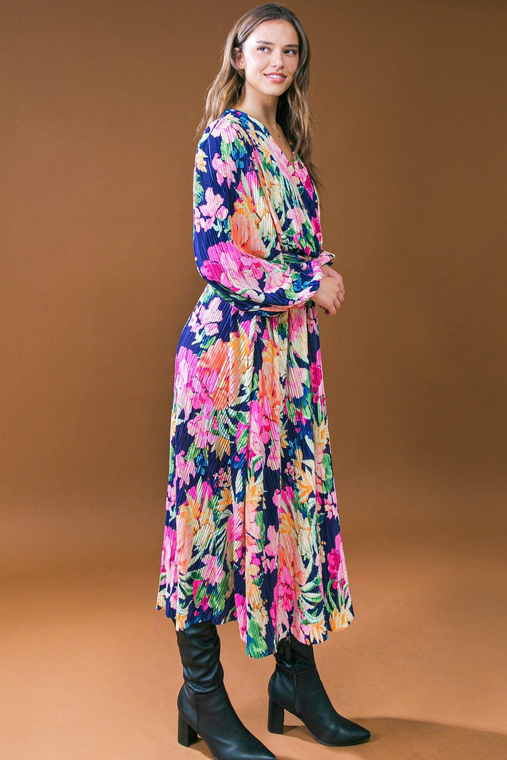 BREATHTAKING MOMENT WOVEN PLISSE MIDI DRESS