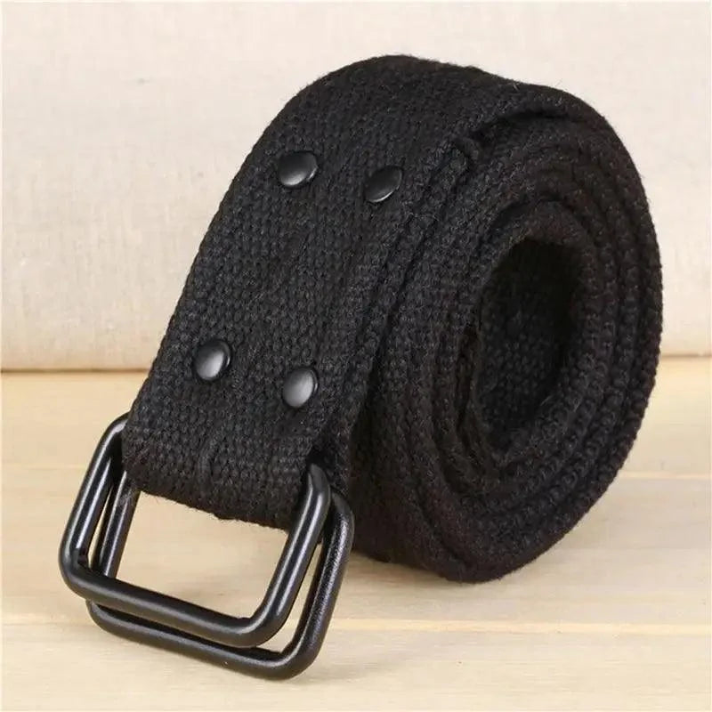Simple Unisex Waistbands Retro Adjustable One Size Cotton Strap Metal Buckle 116cm Belts For Men