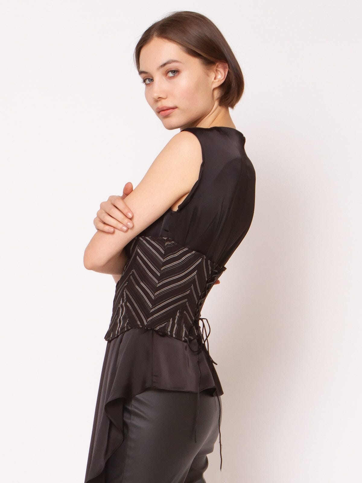 Gracia Fashion Women's Stripe Bustier with Front Buttons