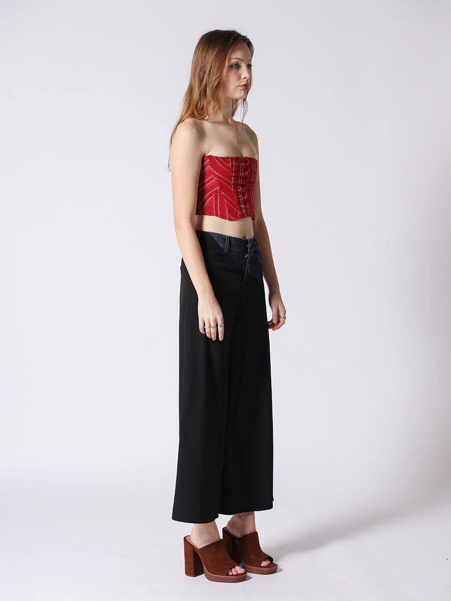 Gracia Fashion Women's Stripe Bustier with Front Buttons
