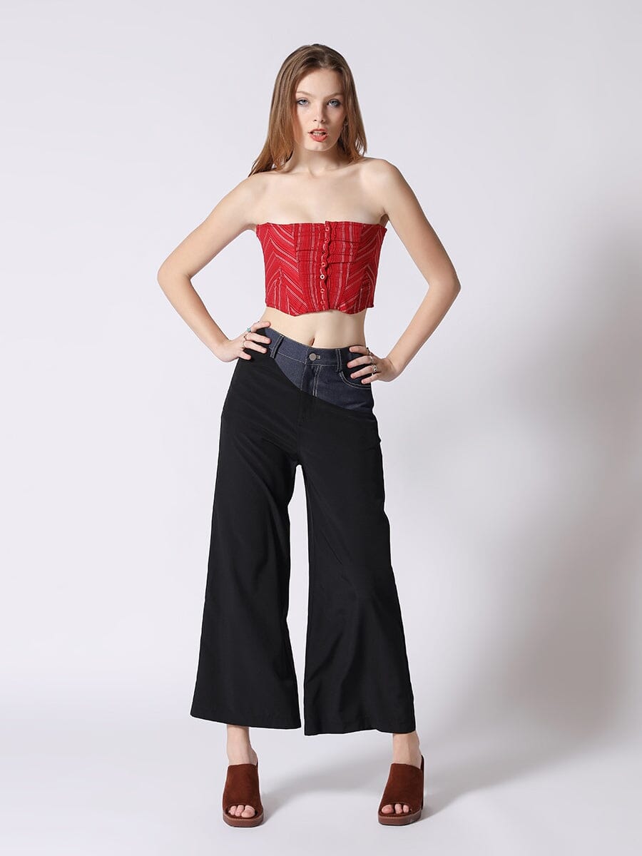 Gracia Fashion Women's Stripe Bustier with Front Buttons