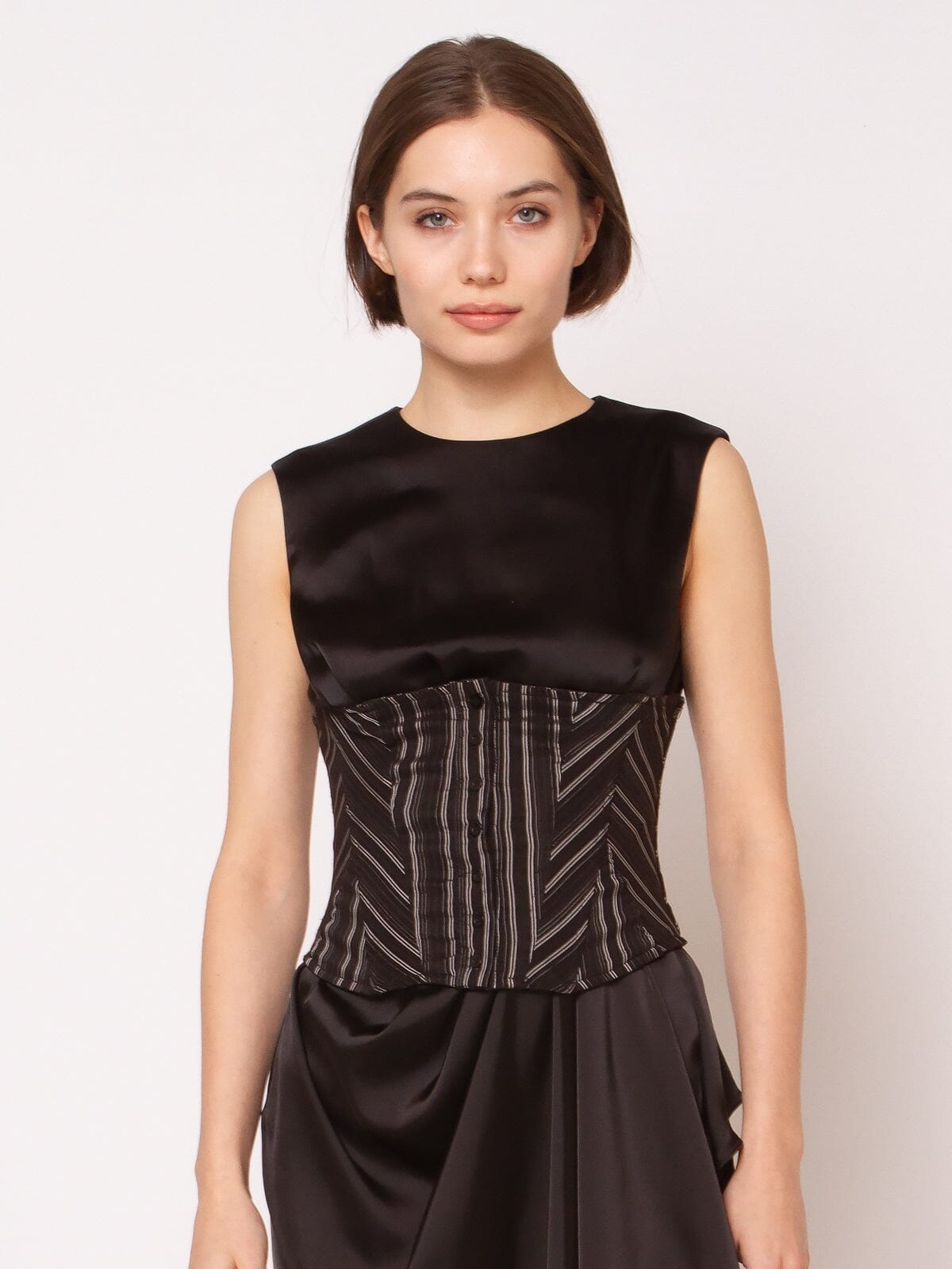 Gracia Fashion Women's Stripe Bustier with Front Buttons