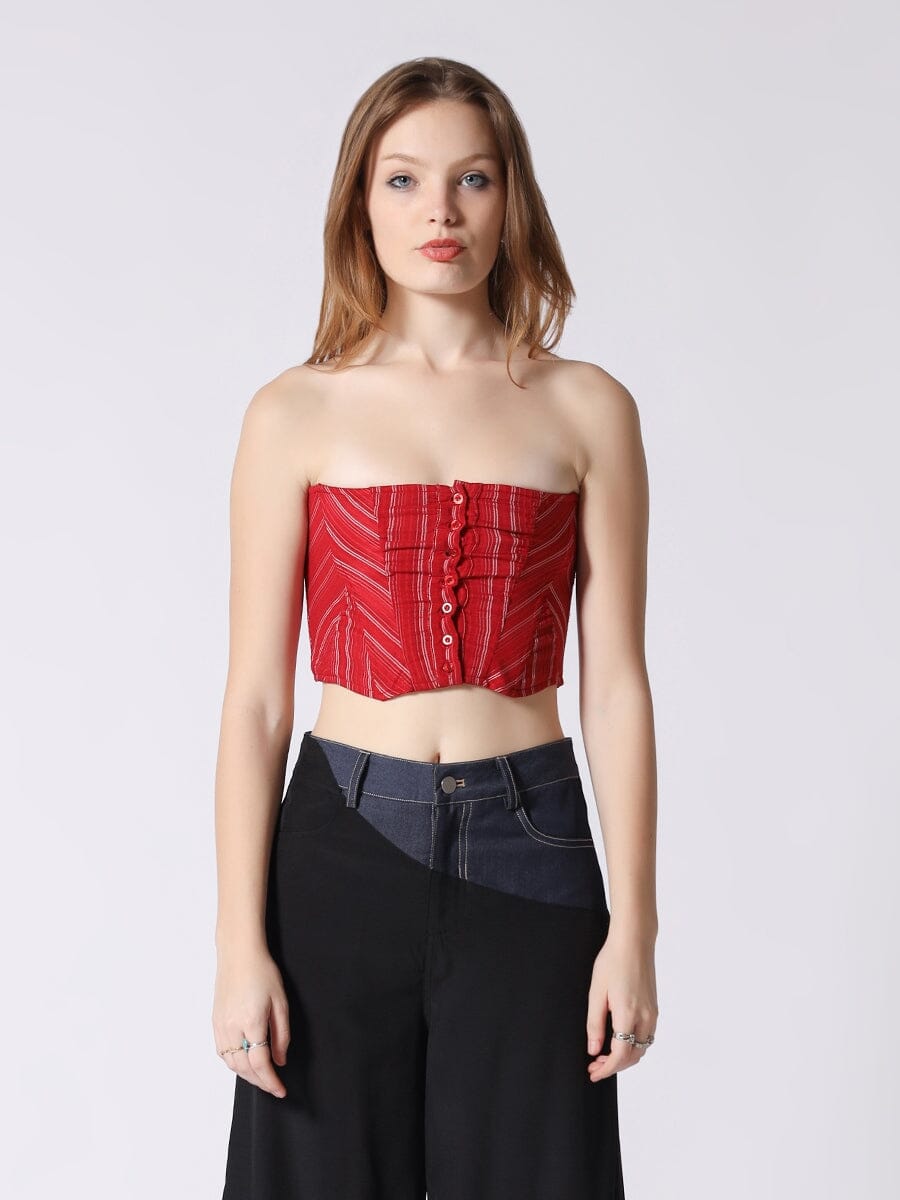 Gracia Fashion Women's Stripe Bustier with Front Buttons
