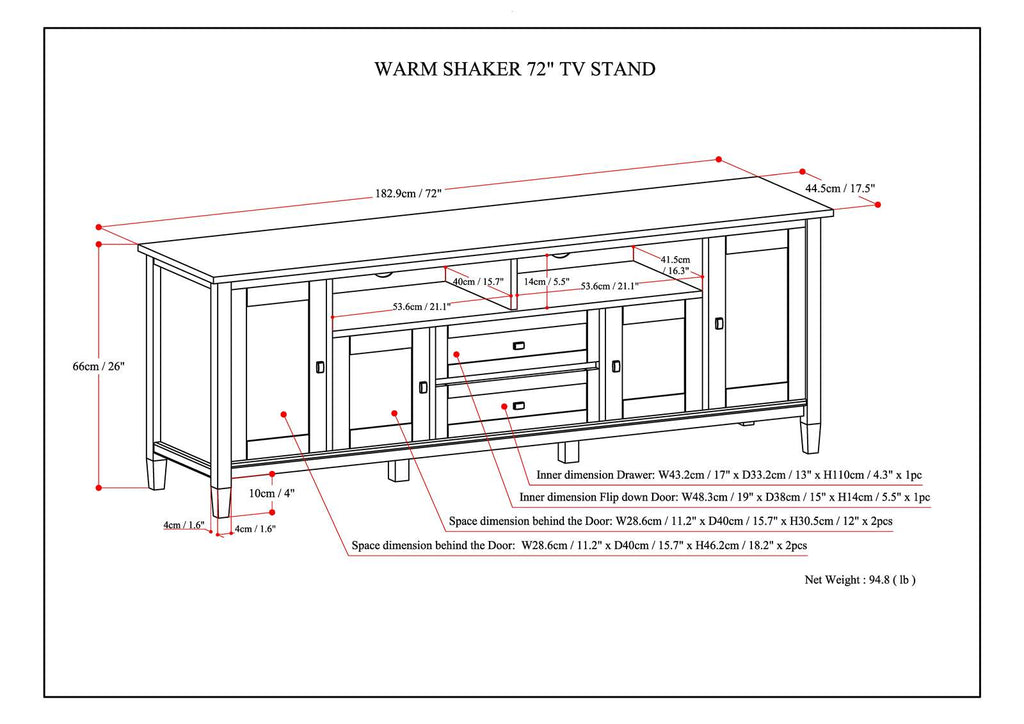 Warm Shaker 72 Inch Wide Solid Wood TV Stand in Rustic