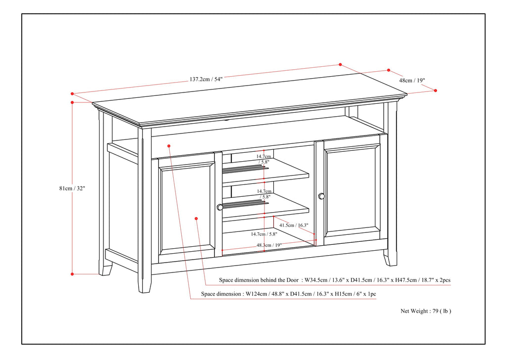 Amherst 54 Inch Wide Solid Wood TV Stand in Hickory