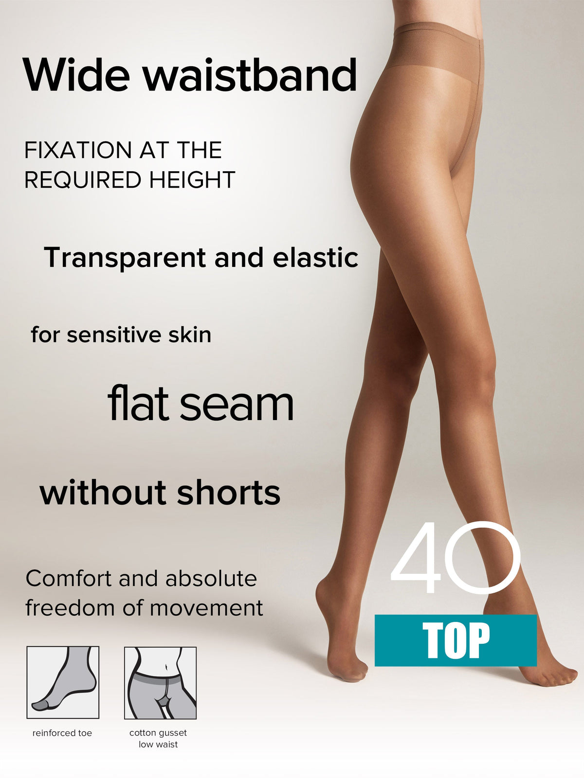 Tights Conte Top 40 Den - Low Waist Adjustable Belt
