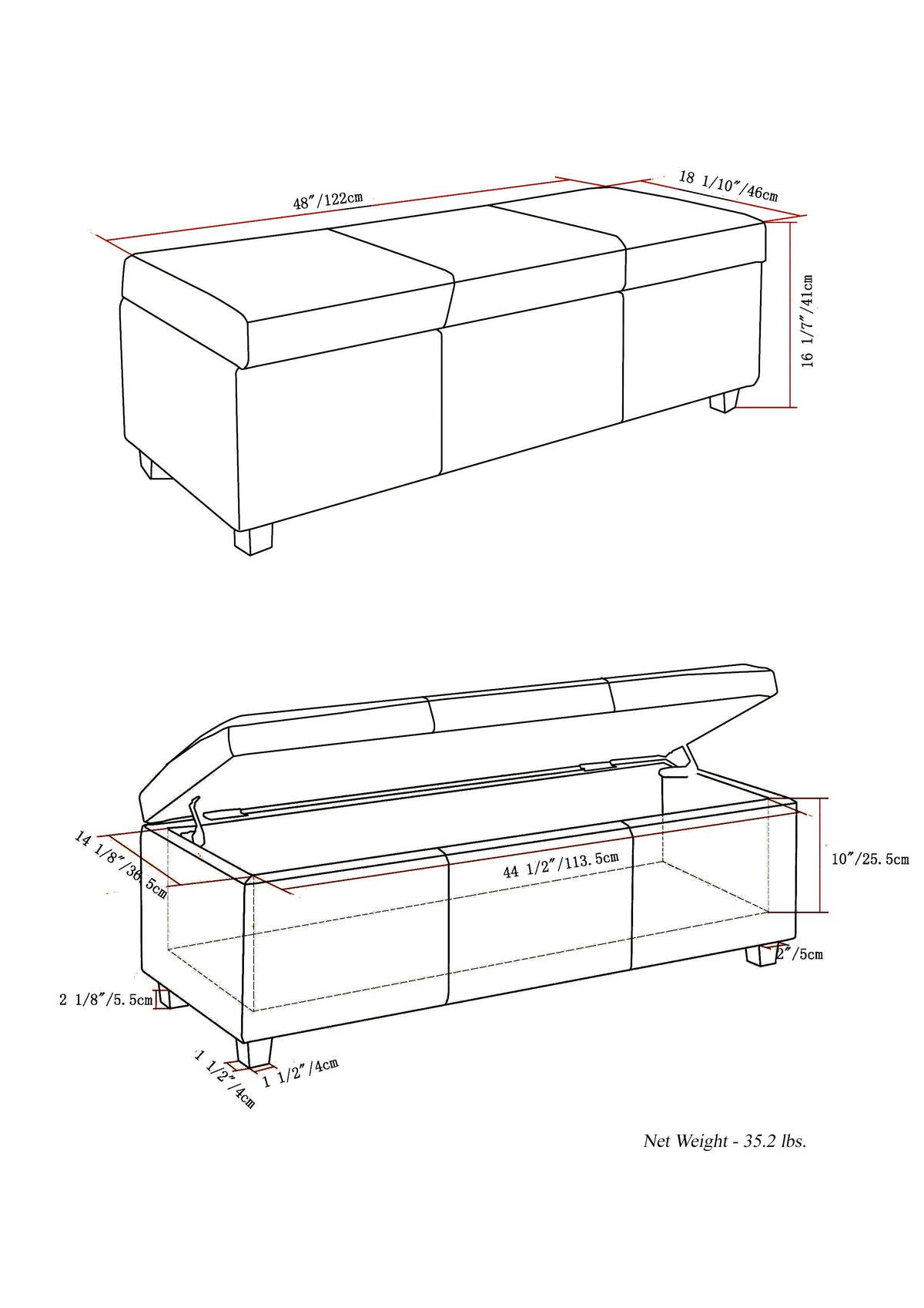 Avalon 48 Inch Wide Storage Ottoman Bench