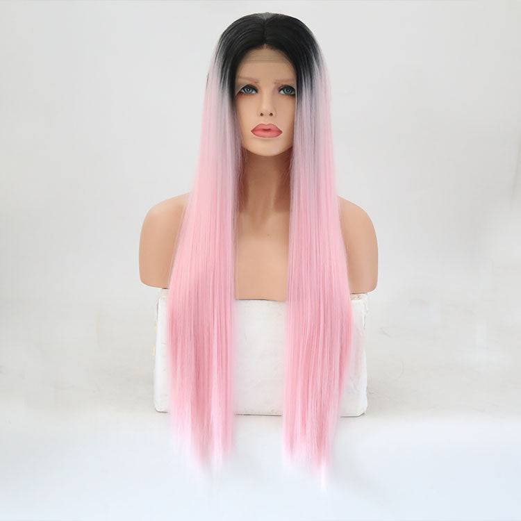 VIP Off Black to Light Pink Straight Synthetic Lace Front Wig 24" T1B/2317 (70)