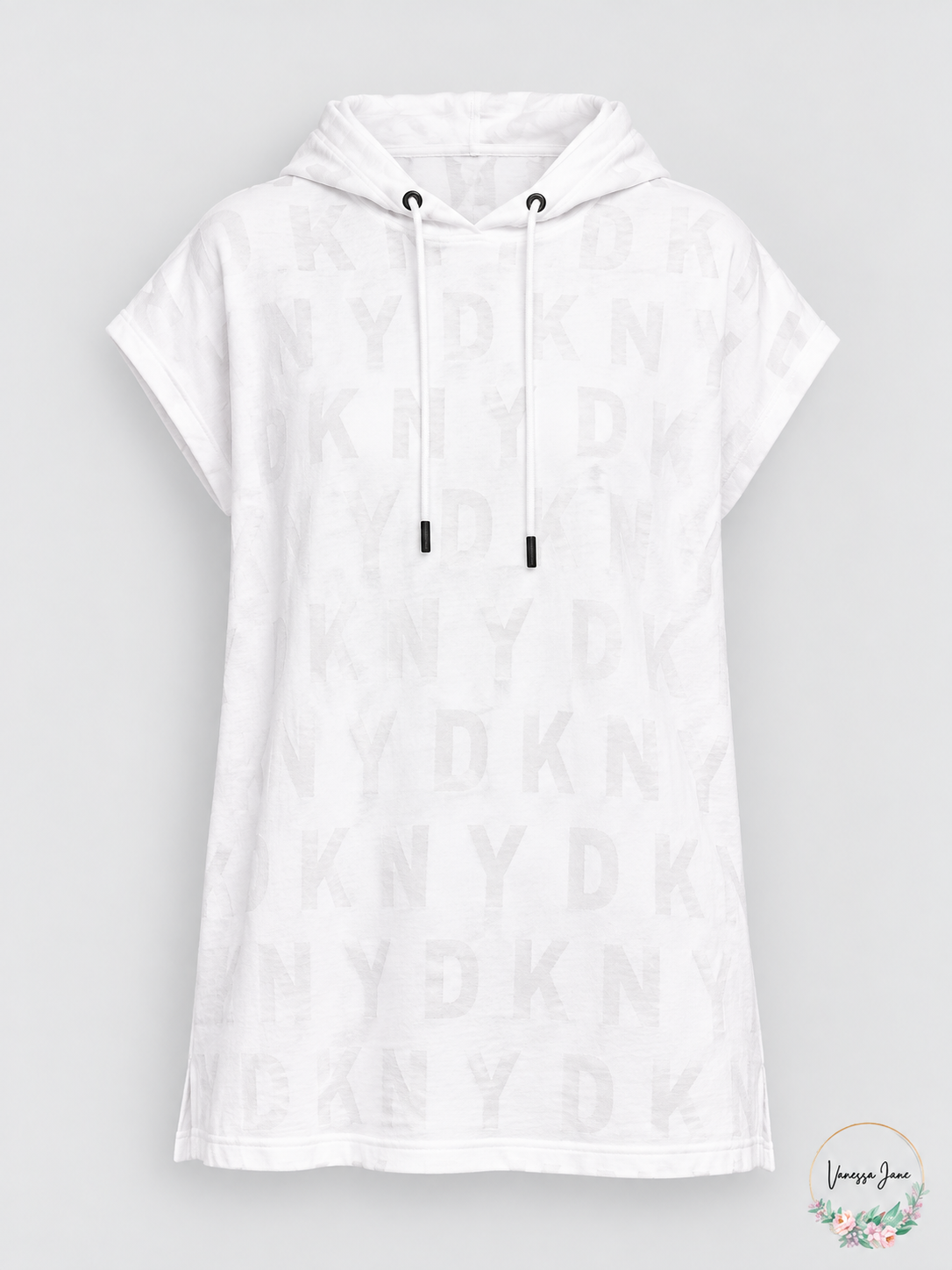 DKNY Sport White Burnout Logo Cap Sleeve Tunic Hoodie XL