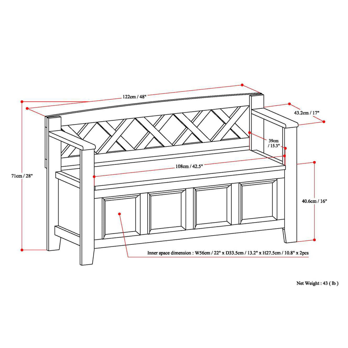 Amherst Solid Wood Entryway Storage Bench