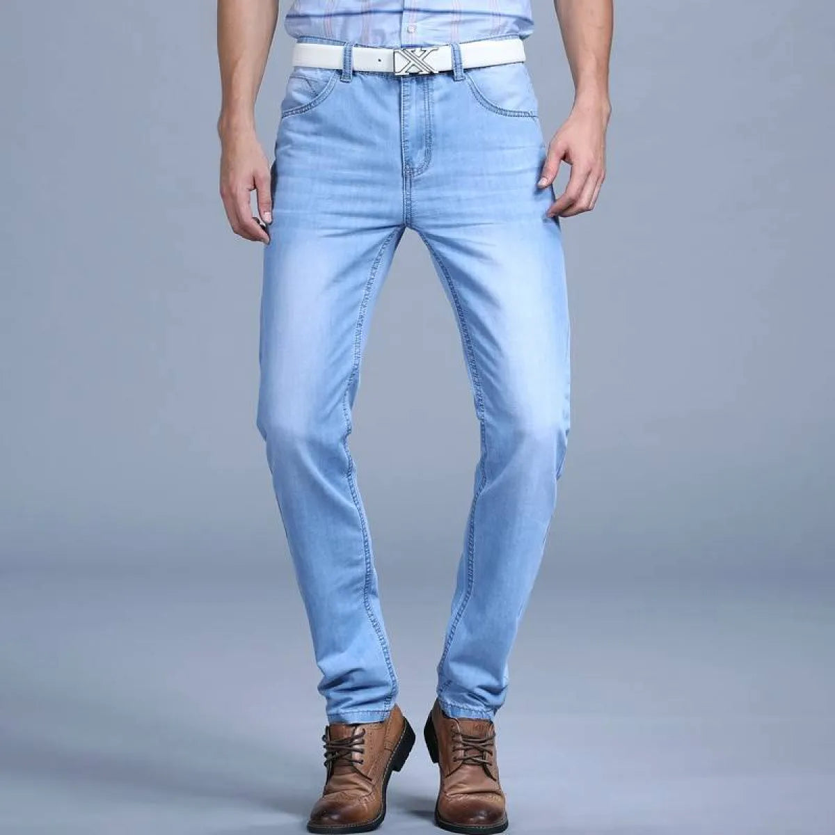 Men's Washed Slim Blue Denim Pants