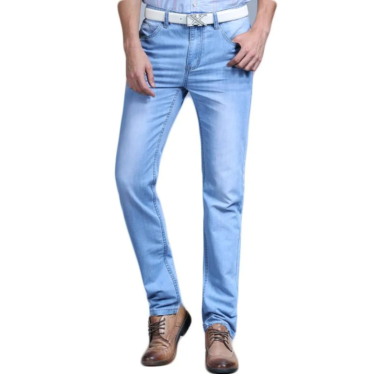 Men's Washed Slim Blue Denim Pants