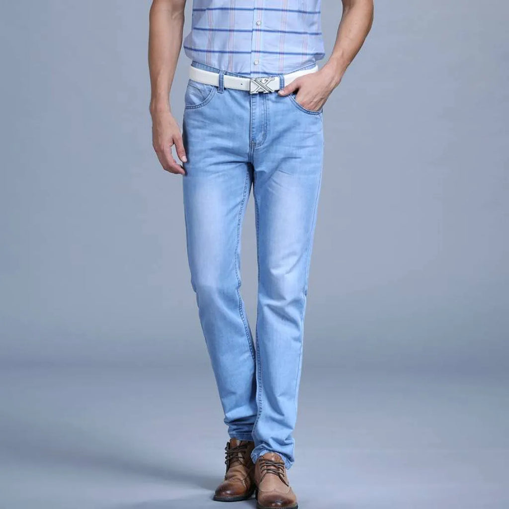 Men's Washed Slim Blue Denim Pants