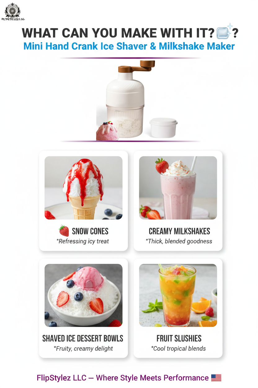 Mini Hand Crank Shaved Ice Machine & Milkshake Maker | Large-Capacity Stainless Steel Ice Crusher | Portable Kitchen Tool for Home & Outdoor
