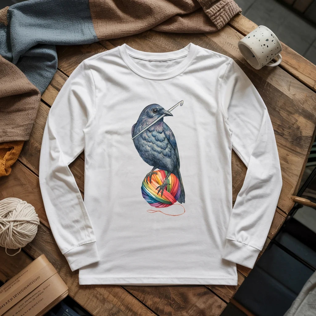 Crochet Crow Long Sleeve T-shirt