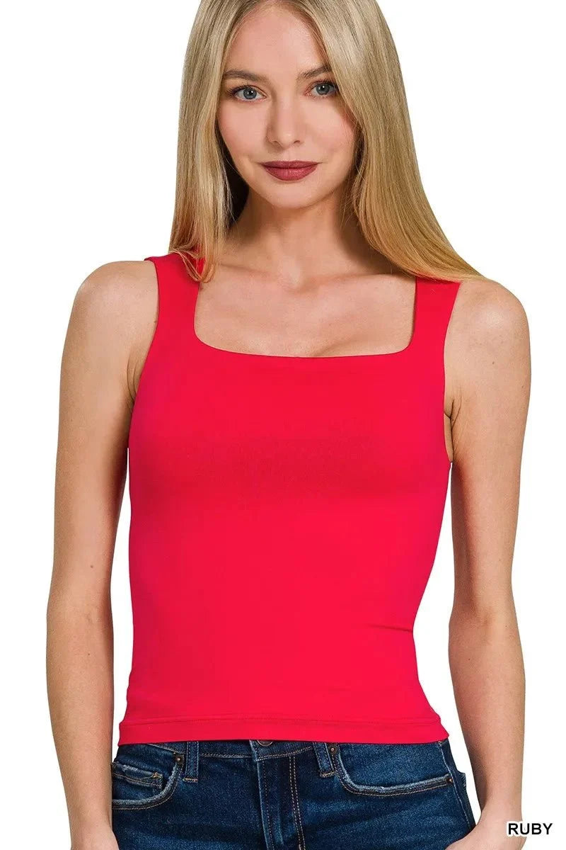Seamless Double Layered Square Neck Tank Top by Zenana